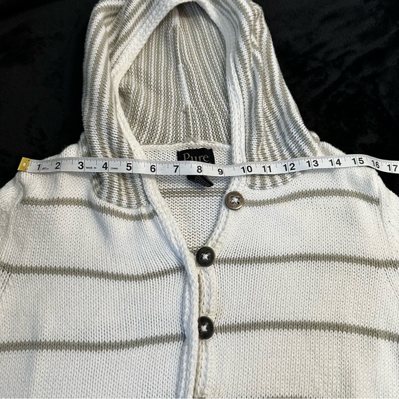 Pure Handknit Striped Button Front Hoodie Cardigan Sweater Women’s S/M - Picture 7 of 13